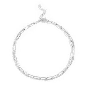 Silver Layered Loop & Paperclip Chain Anklet - Waterproof, Tarnish-free, Hypoall